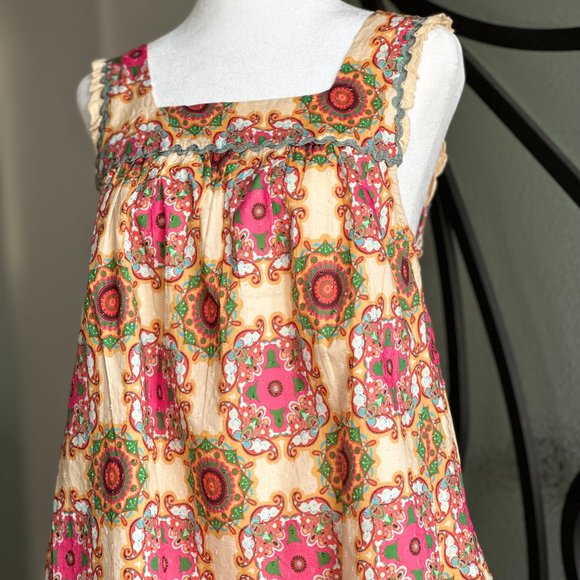 ANTHROPOLOGIE PINK GREEN BABYDOLL TOP WITH BRIC BRAC DETAILING SIZE 4 - Picture 3 of 9